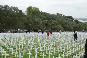 People searching for crosses in the Field